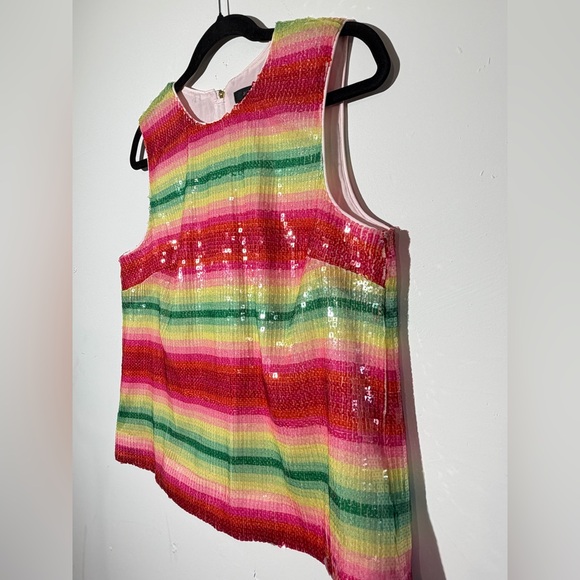 J. Crew Watermelon Stripe Sequin Sleeveless Top Sz S Preppy Spring Sparkly - Picture 3 of 8